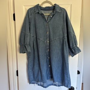 Sidefeel Womens Smocked 3 4 Sleeve Button Down Denim Jeans Dresses